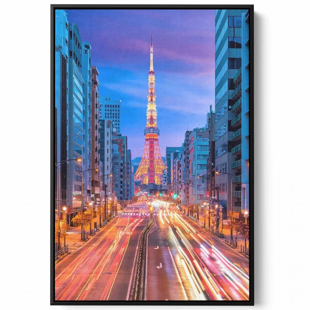 لوحة كانفاس على إطار خشبي، تصميم شارع من مدينة طوكيو