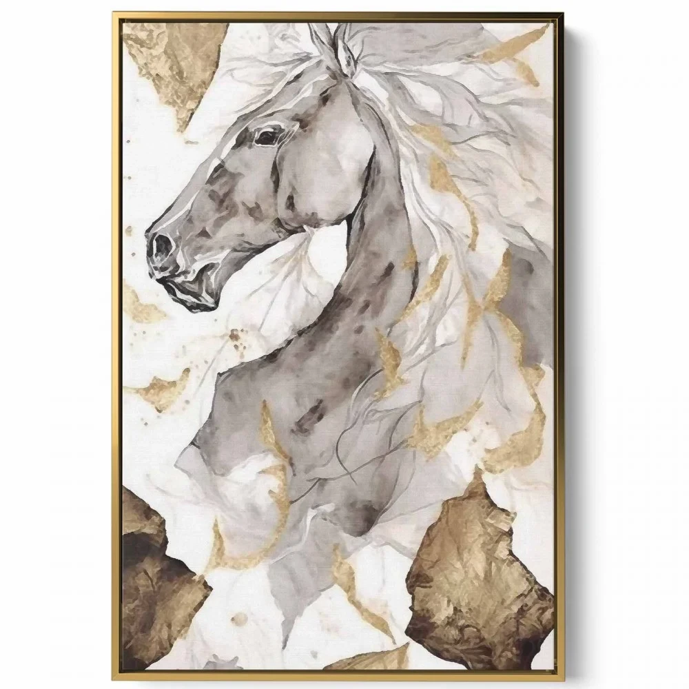 لوحة كانفاس على إطار خشبي، تصميم فن تجريدى لرأس حصان